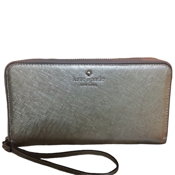 Kate Spade Gold metallic full size zip Wallet with Phone Storage & wrist strap